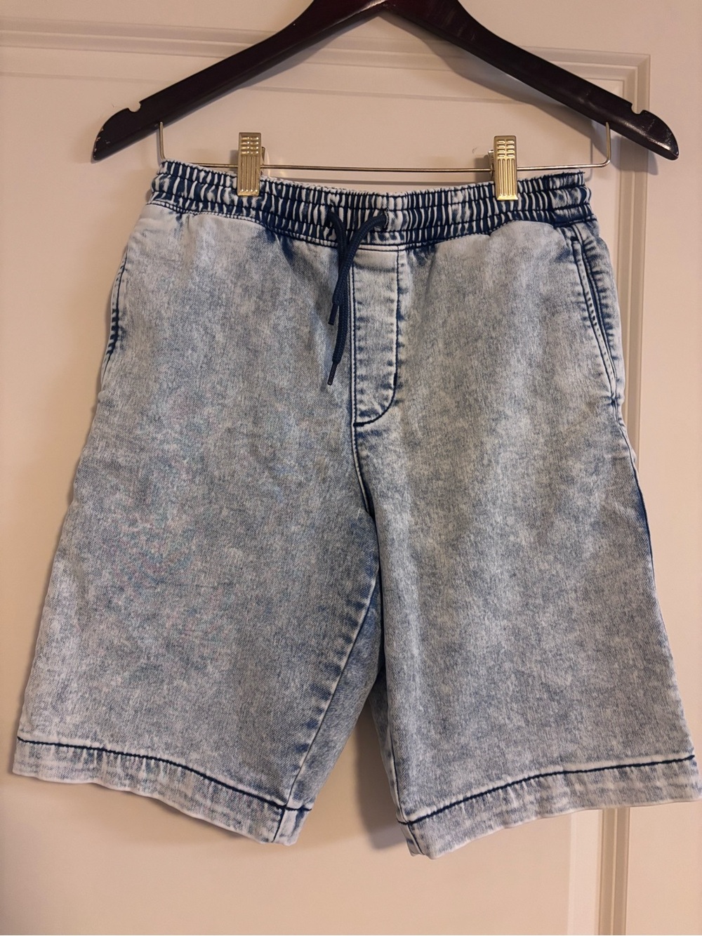 Boys  Light Blue Acid-Wash Drawstring Shorts